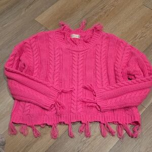 Altar'd State Vibrant Pink Fringe Sweater